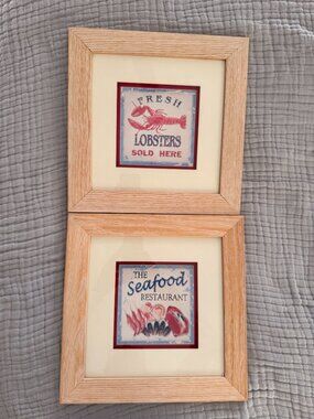 Seafood Themed Framed Pictures - Set of 2